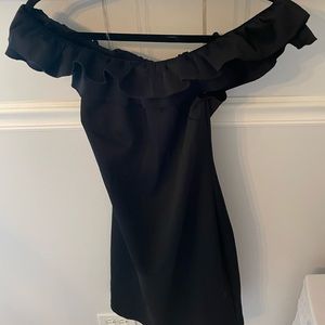 Alya black off the shoulder ruffle tight black mini dress